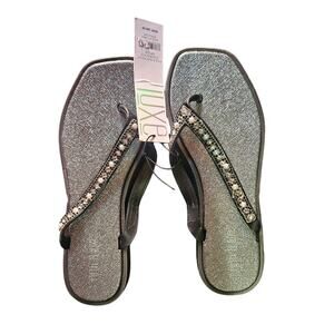 Fifth & Luxe Women's Sandals Size 6 Black Silver Glitter Flip Flops NWT